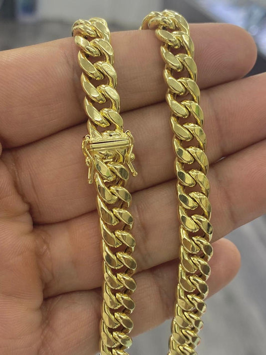 SOLID Miami Curb Chain for Mens 14K Yellow Gold 8.5mm 20" 22" 24" INCH Gifts for Him