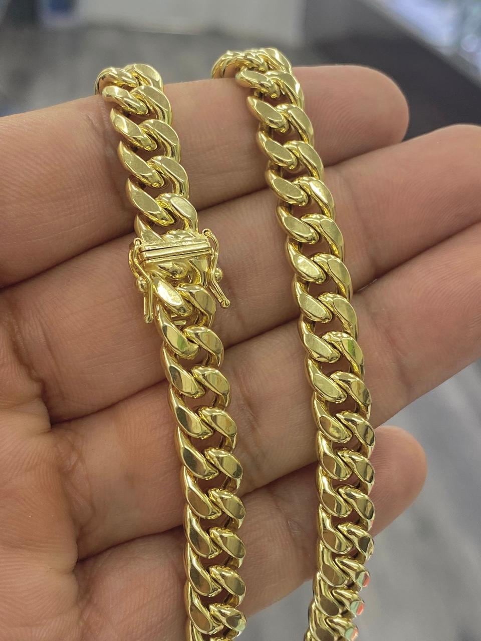 SOLID Miami Curb Chain for Mens 14K Yellow Gold 8.5mm 20" 22" 24" INCH Gifts for Him