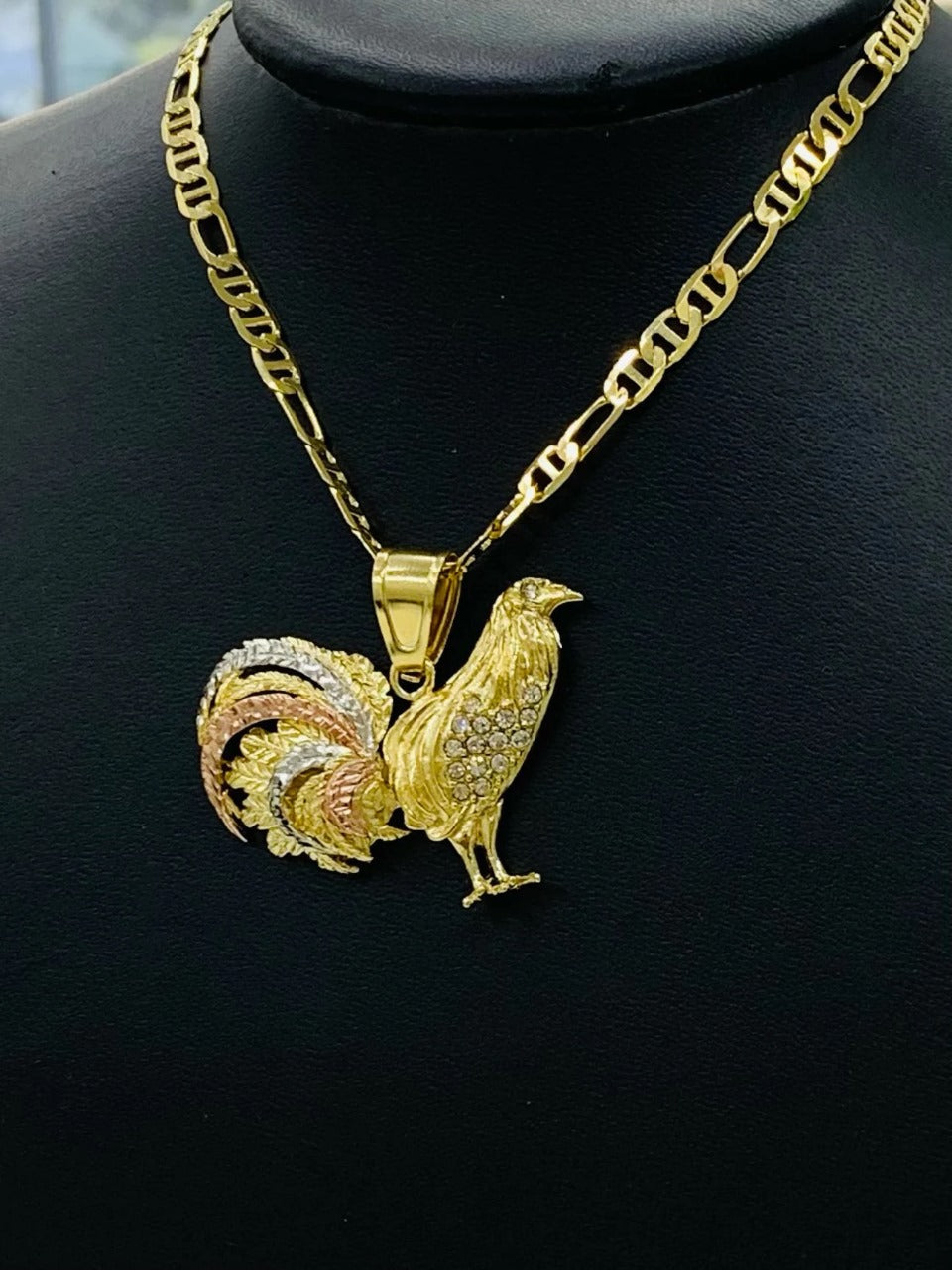 Rooster Chicken Pendant Charm Necklace Gallo Medalla Figaro Mariner 24" For Mens