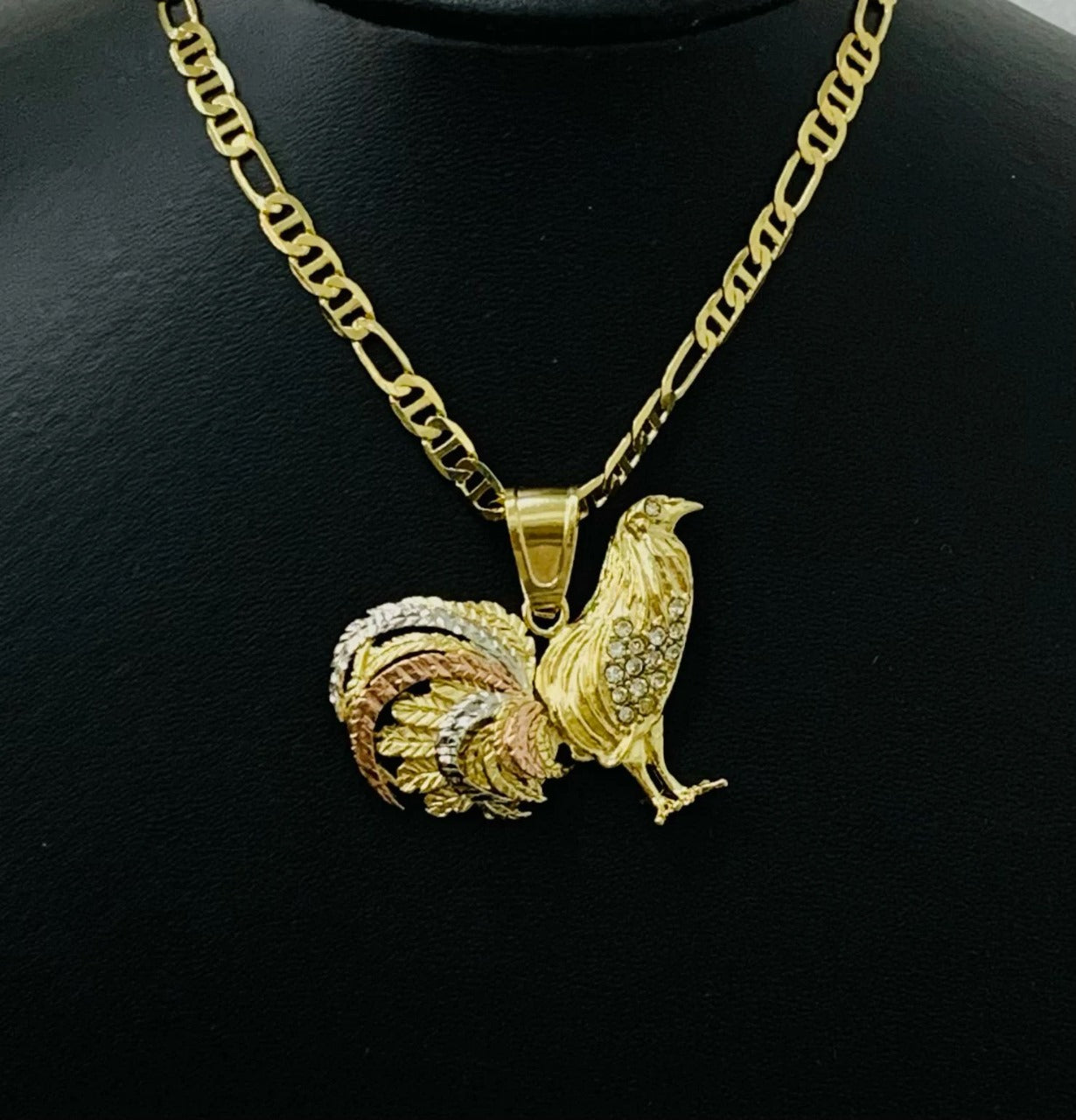 Rooster Chicken Pendant Charm Necklace Gallo Medalla Figaro Mariner 24" For Mens