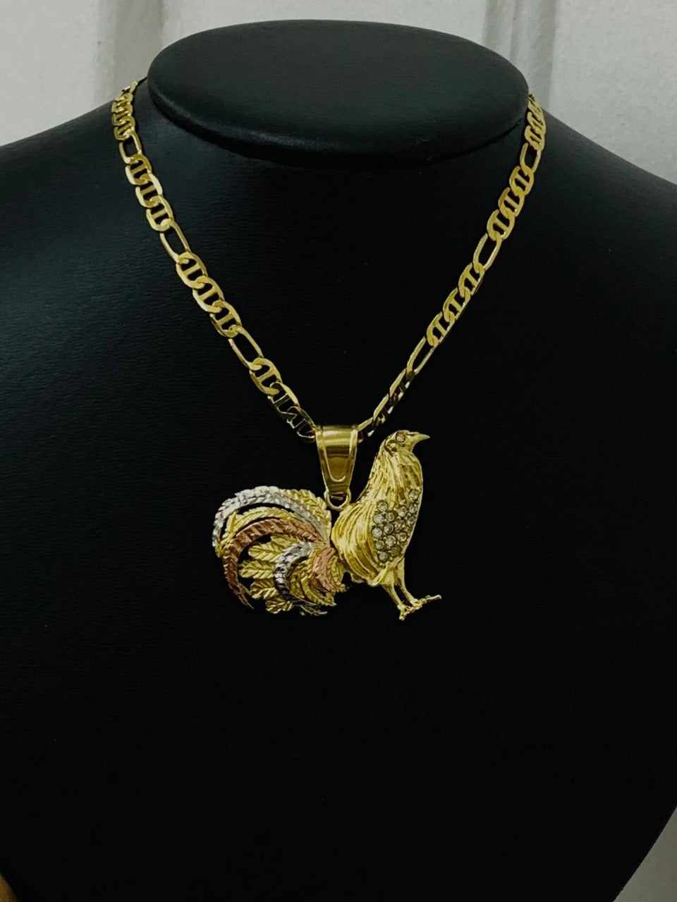 Rooster Chicken Pendant Charm Necklace Gallo Medalla Figaro Mariner 24" For Mens