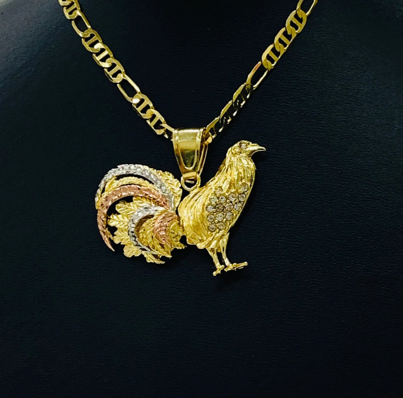 Rooster Chicken Pendant Charm Necklace Gallo Medalla Figaro Mariner 24" For Mens