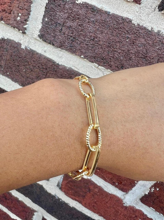 Paper Clip Chunky Bracelet 7.5" For Women and Girls 14K Gold Filled