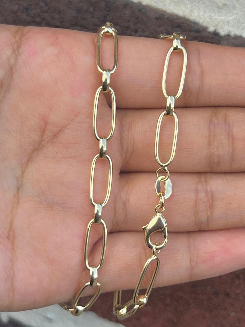 Paper Clip Chunky Bracelet 7.5" For Women and Girls 14K Gold Filled