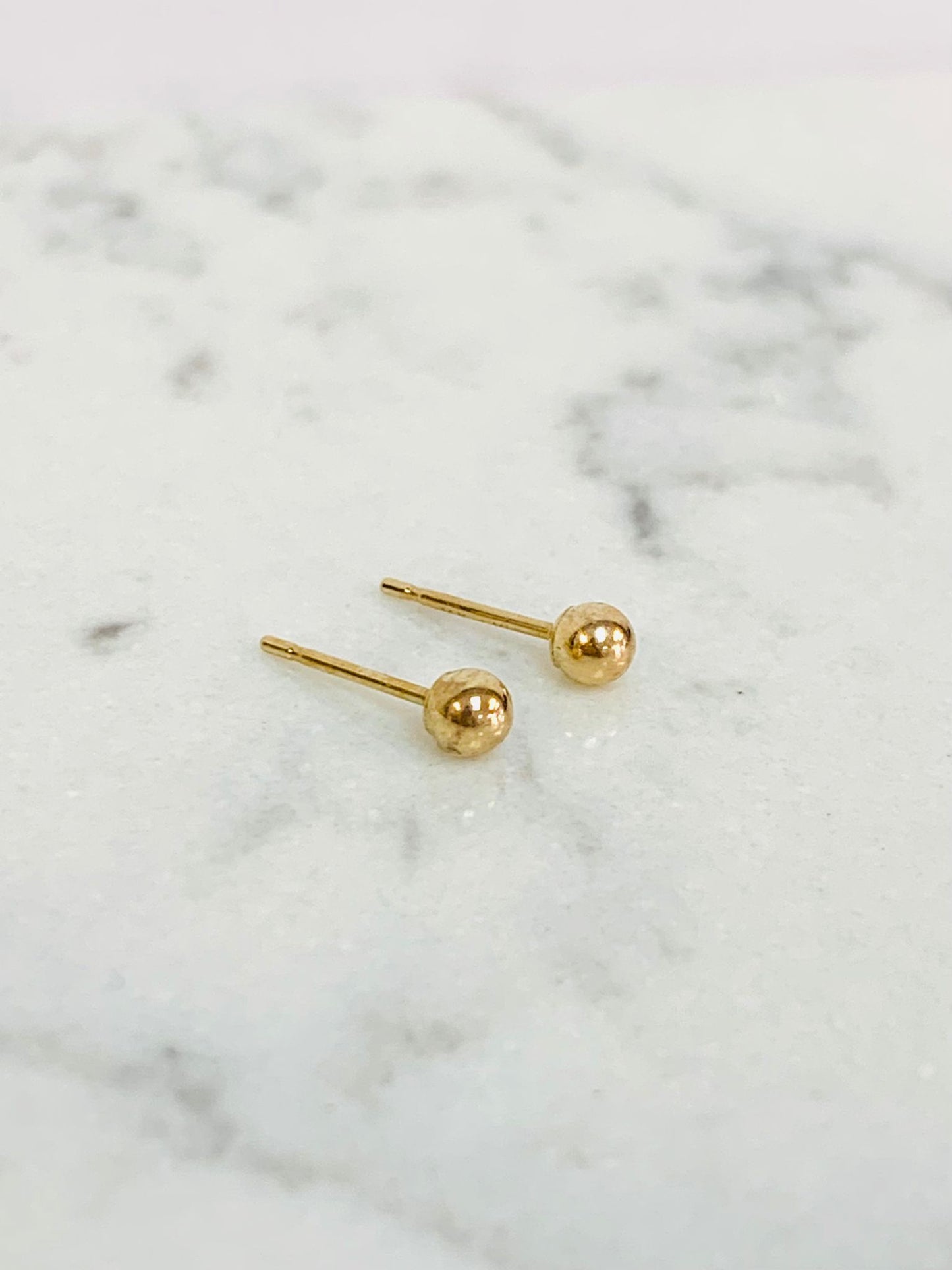 14K Yellow Gold Ball Stud Earrings Push Back for Mens and Womens Kids Adults 3mm to 7 mm