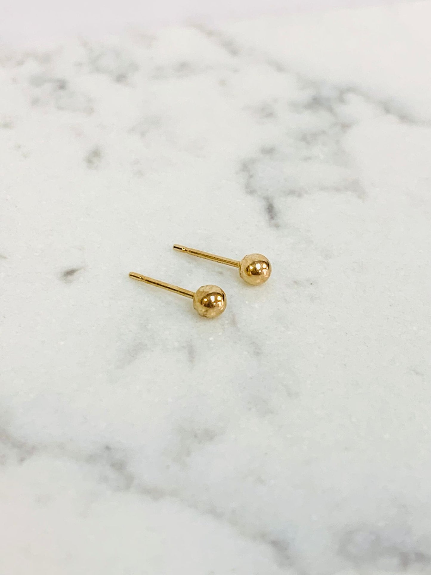 14K Yellow Gold Ball Stud Earrings Push Back for Mens and Womens Kids Adults 3mm to 7 mm