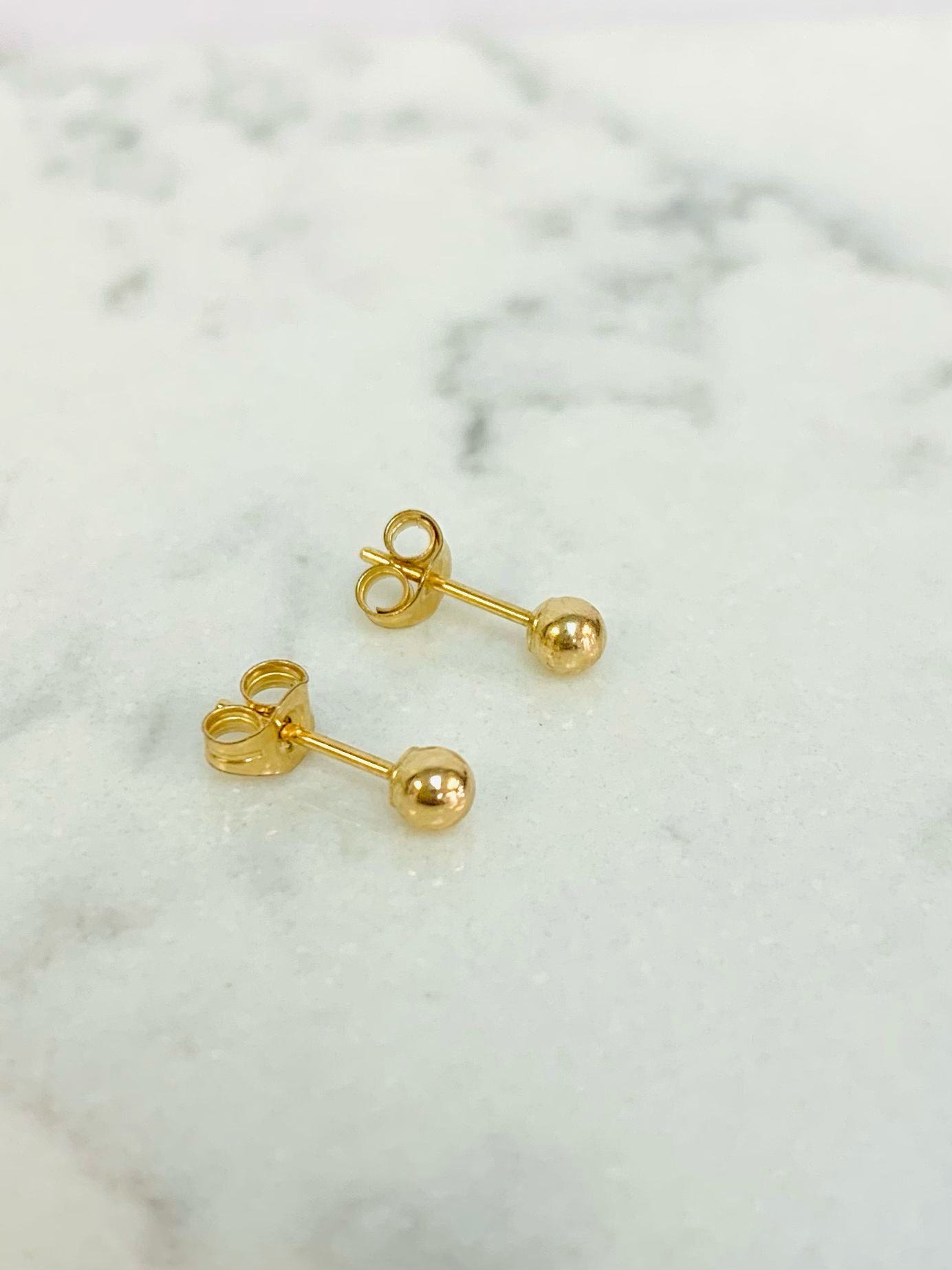 14K Yellow Gold Ball Stud Earrings Push Back for Mens and Womens Kids Adults 3mm to 7 mm