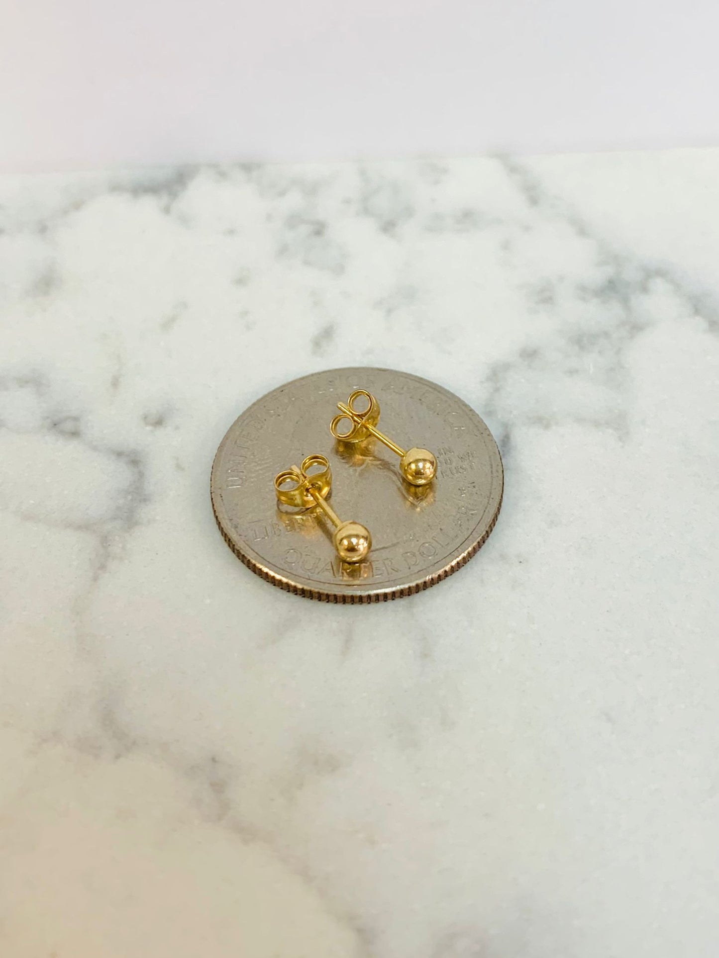 3mm Ball Stud Earrings Push Back 14K Yellow Gold for Womens Girls Baby Gifts Fashion