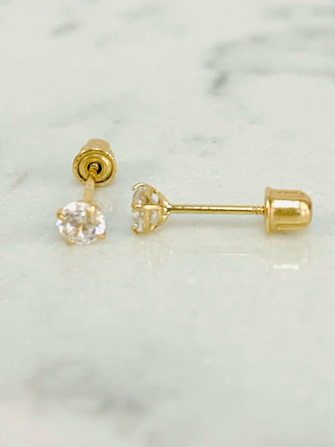 14K Solid Yellow Gold Stud Earrings 3mm / Womens Kids Earrings / Screw Back Earrings / Aretes En Oro Real Mujer y Niños