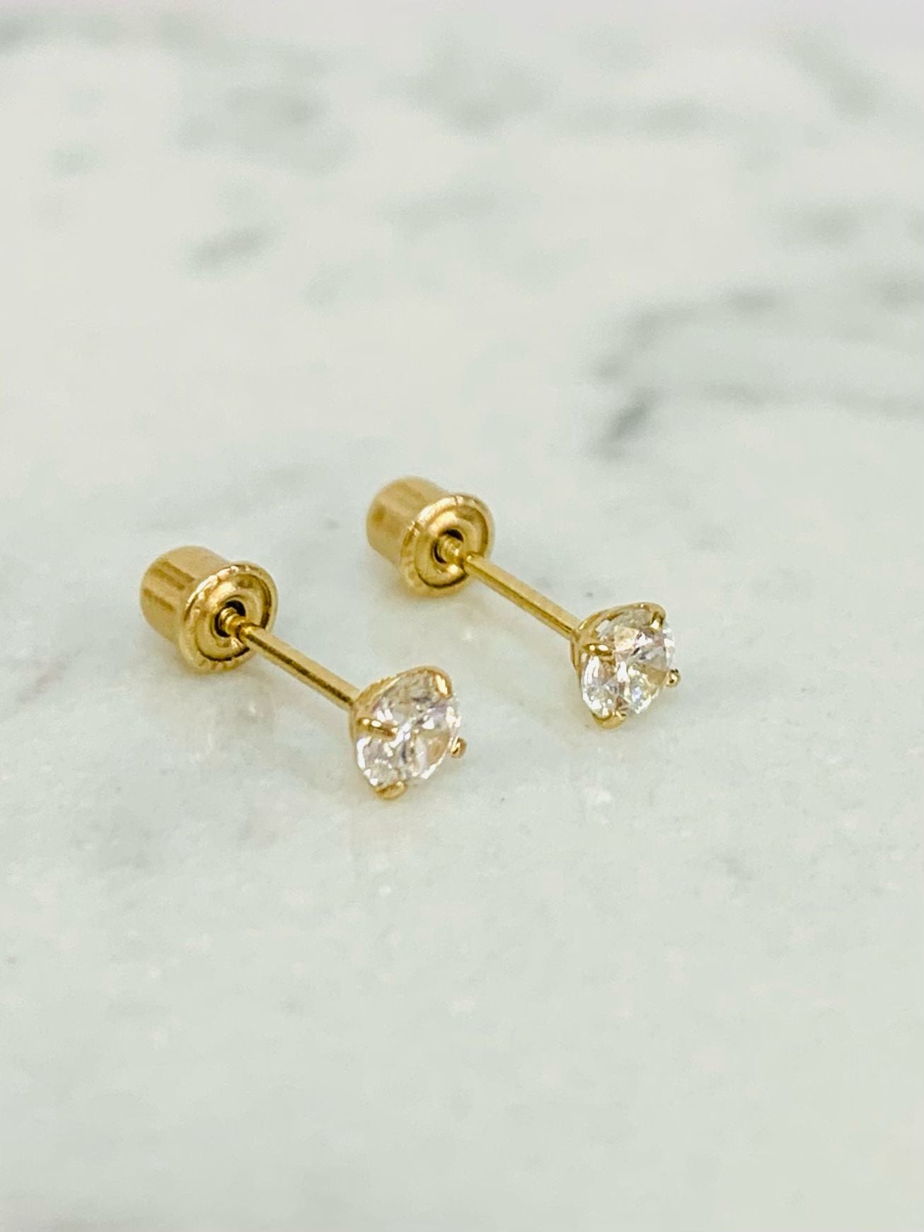 14K Solid Yellow Gold Stud Earrings 3mm / Womens Kids Earrings / Screw Back Earrings / Aretes En Oro Real Mujer y Niños