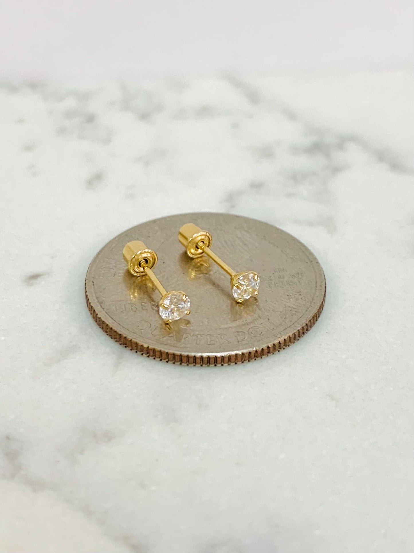 14K Solid Yellow Gold Stud Earrings 3mm / Womens Kids Earrings / Screw Back Earrings / Aretes En Oro Real Mujer y Niños