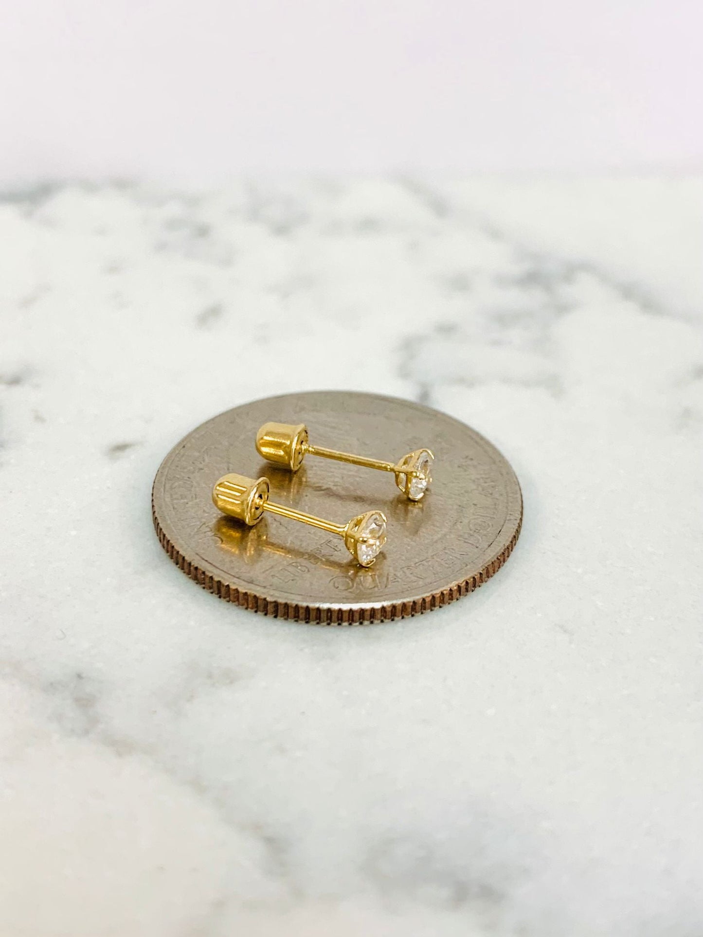 14K Solid Yellow Gold Stud Earrings 3mm / Womens Kids Earrings / Screw Back Earrings / Aretes En Oro Real Mujer y Niños