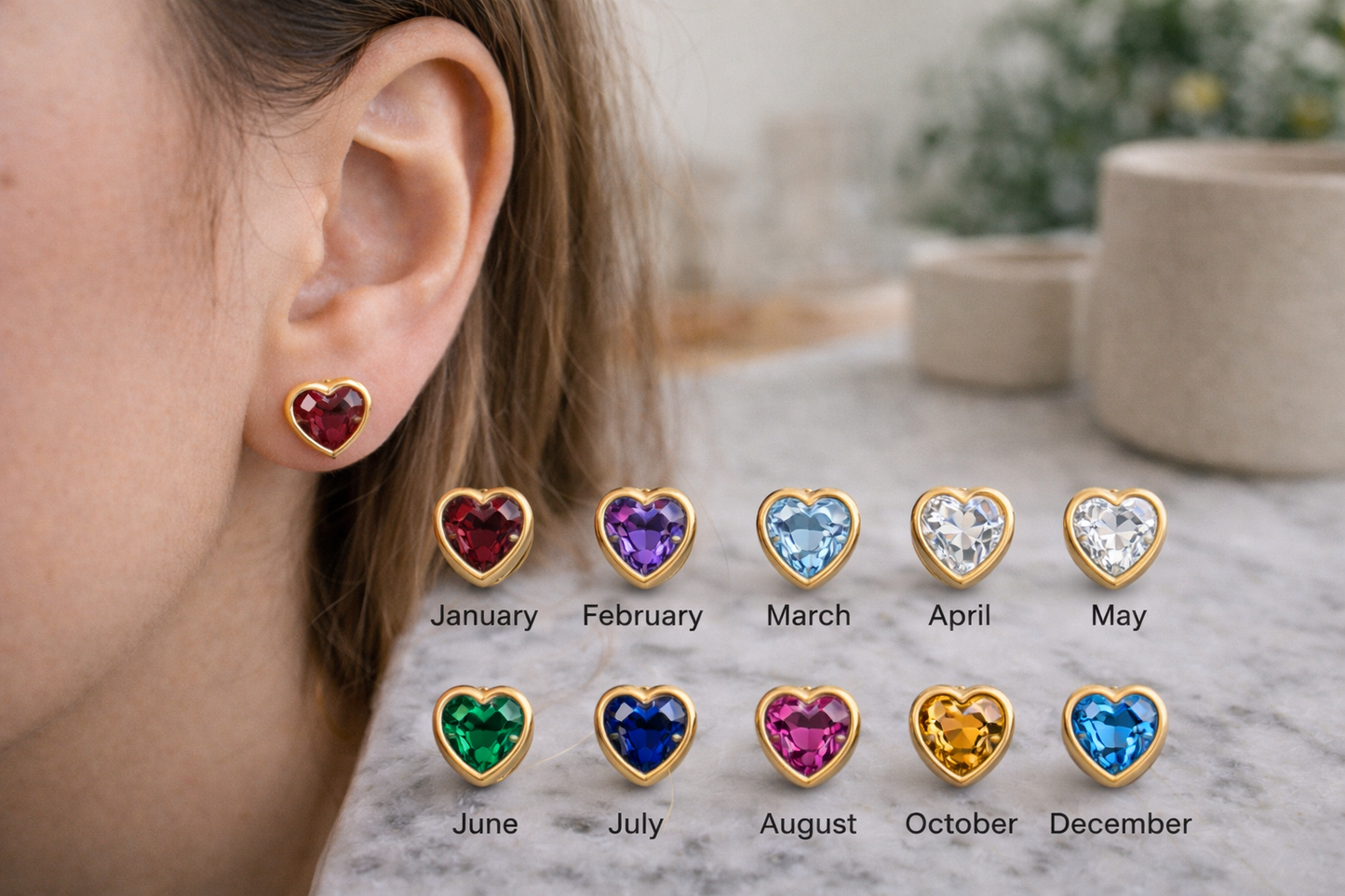 14K Yellow Gold CZ Studs Birth Stones Earrings for Womens Kids