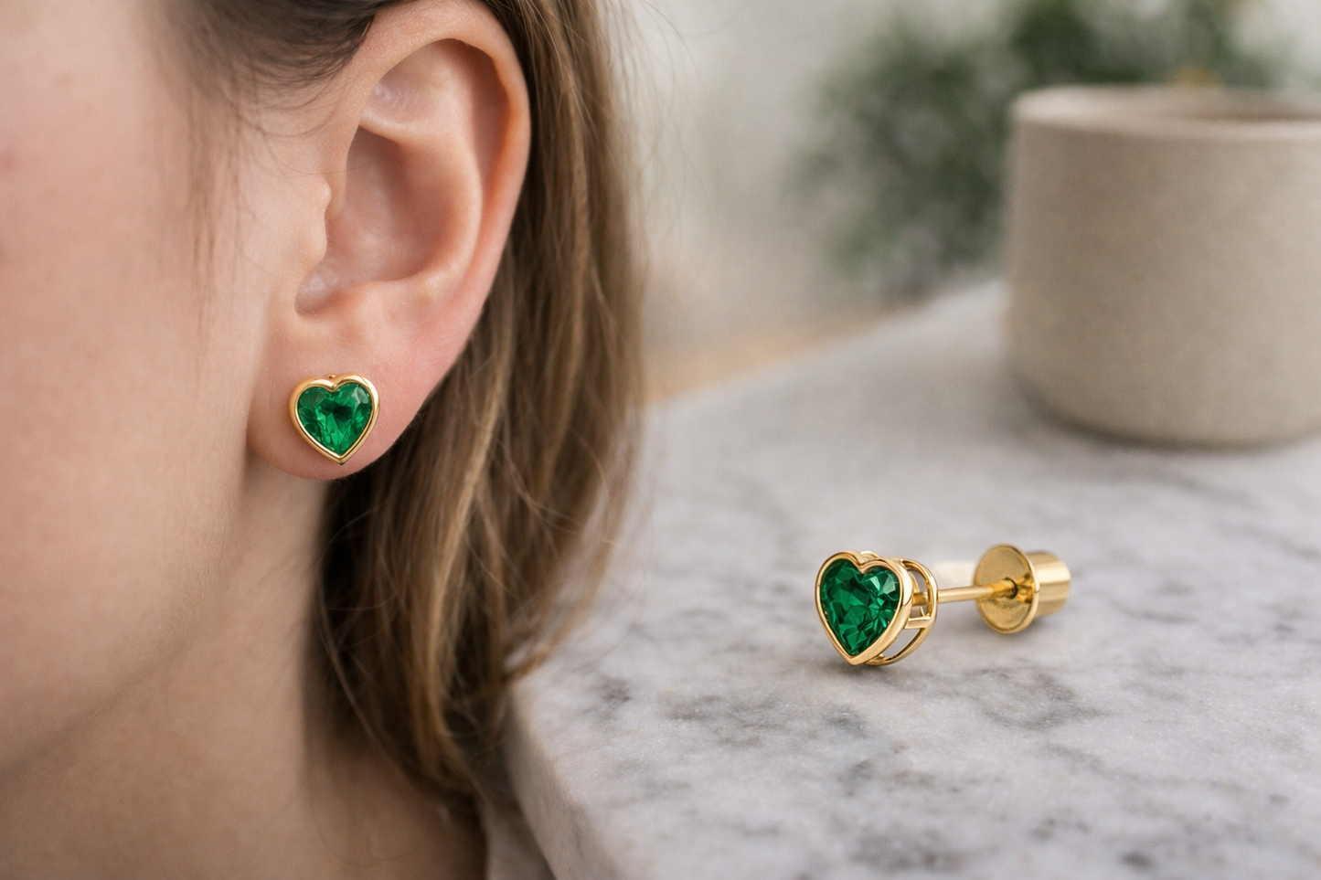 14K Yellow Gold CZ Studs Birth Stones Earrings for Womens Kids