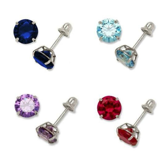 14K White Gold Stud Earrings Screw Back for Baby Girls Womens Gifts Birthstone Jewelry