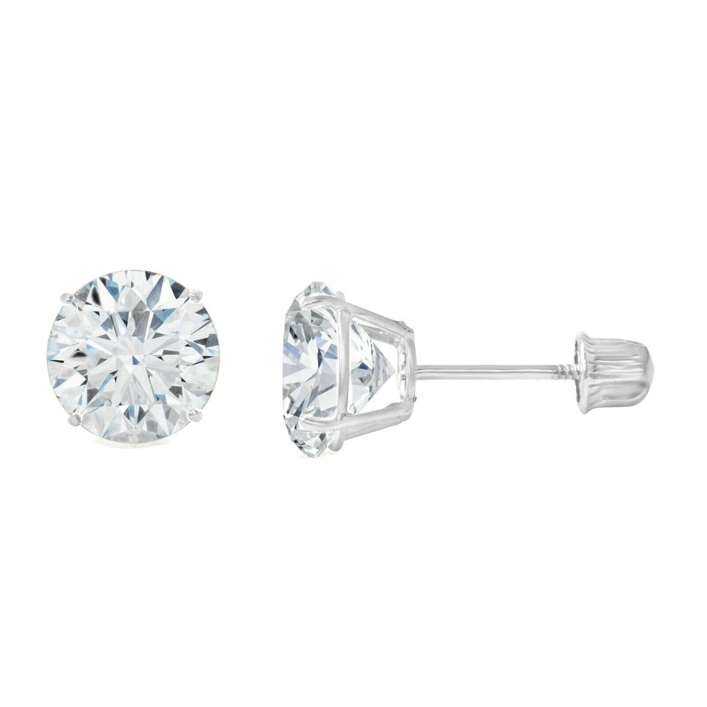 10K White Gold Stud Screw Back Earrings for Womens Mens Girls Gifts CZ Diamond Earrings