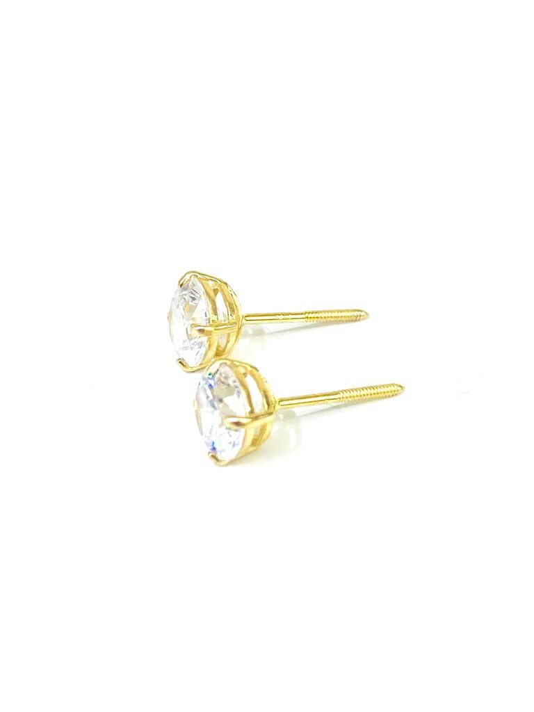 AAA Heavy Basket 6mm CZ Stud Screw Back Earrings 14K Yellow Gold for Womens Mens