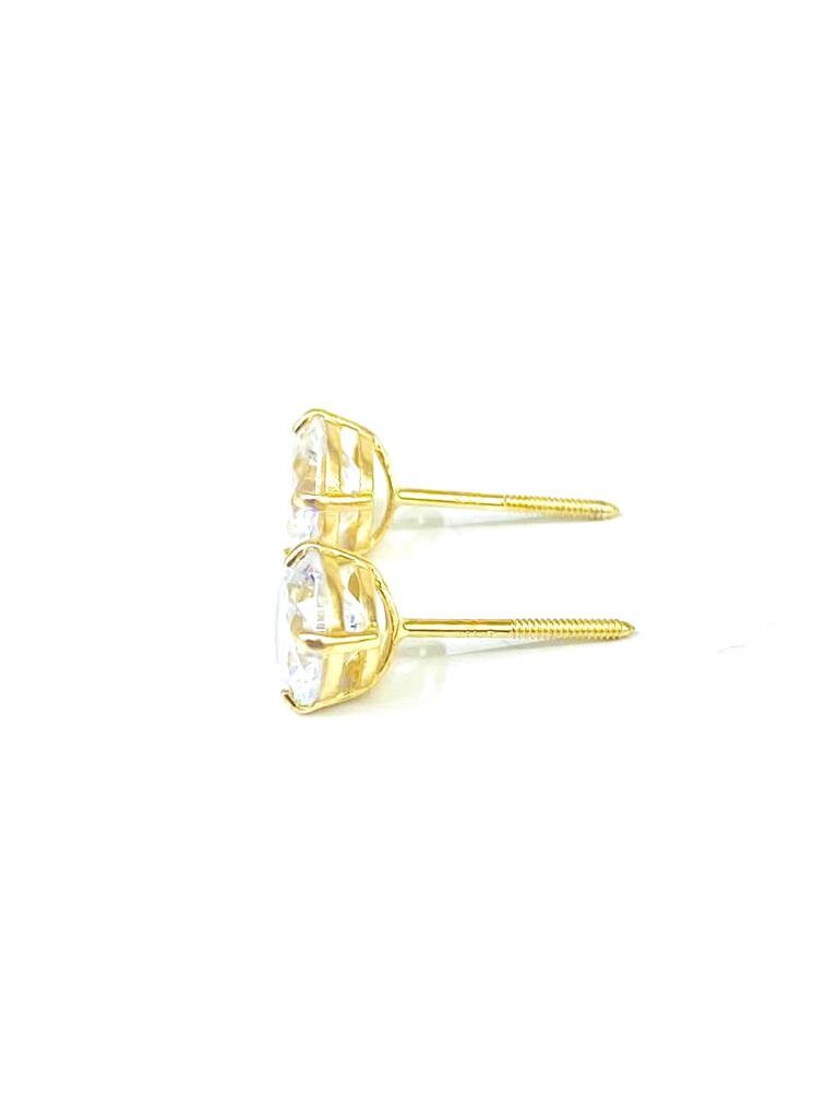 AAA Heavy Basket 6mm CZ Stud Screw Back Earrings 14K Yellow Gold for Womens Mens