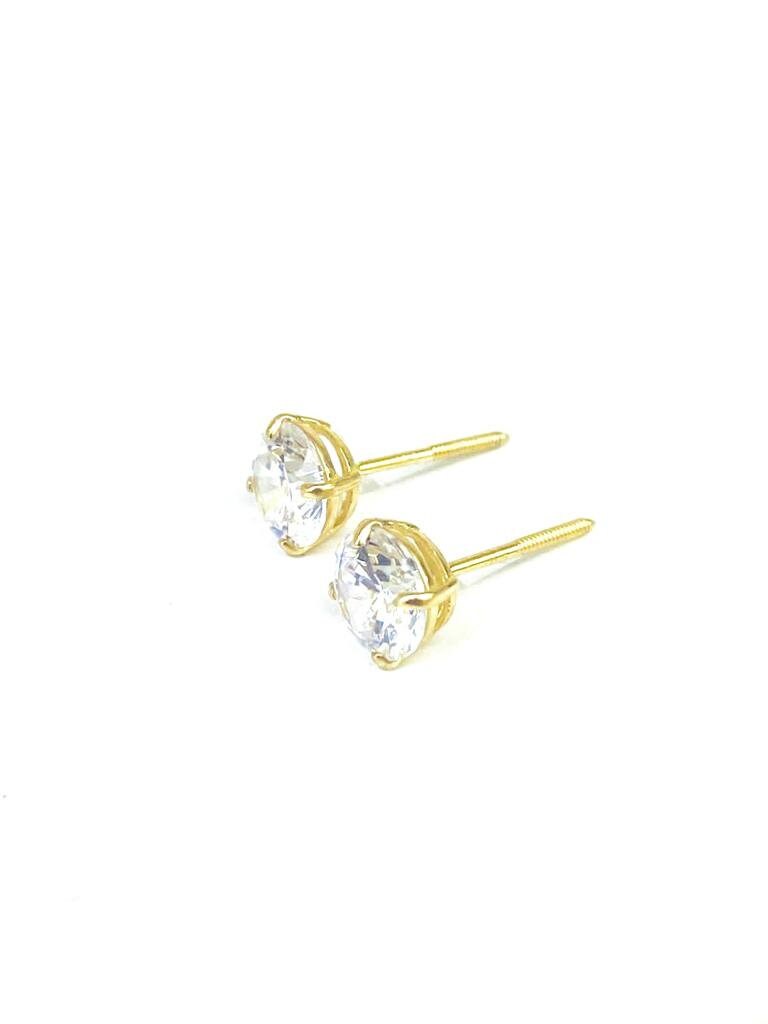 AAA Heavy Basket 6mm CZ Stud Screw Back Earrings 14K Yellow Gold for Womens Mens