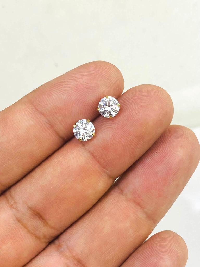 AAA Heavy Basket 6mm CZ Stud Screw Back Earrings 14K Yellow Gold for Womens Mens