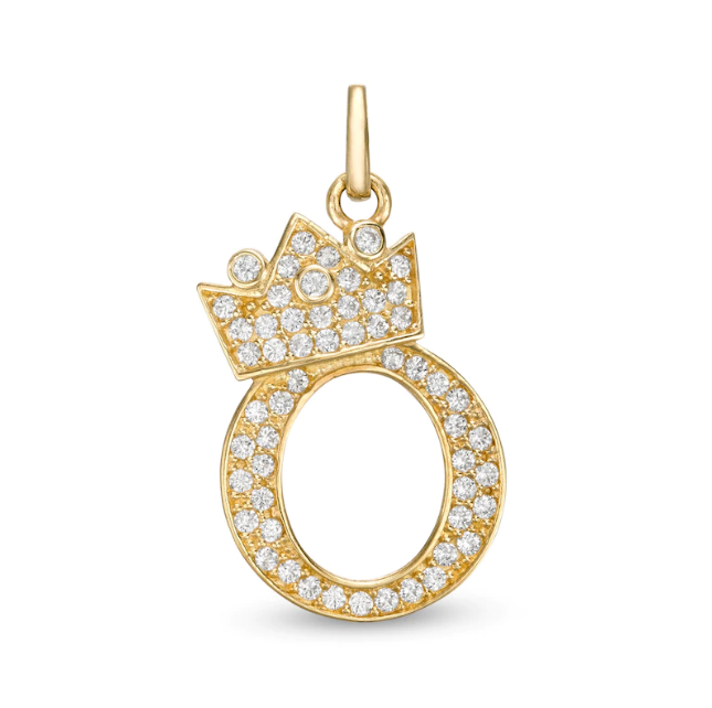 Initial Letter Pendant CZ Crown Charm in 14K Yellow Gold For Mens Womens Kids